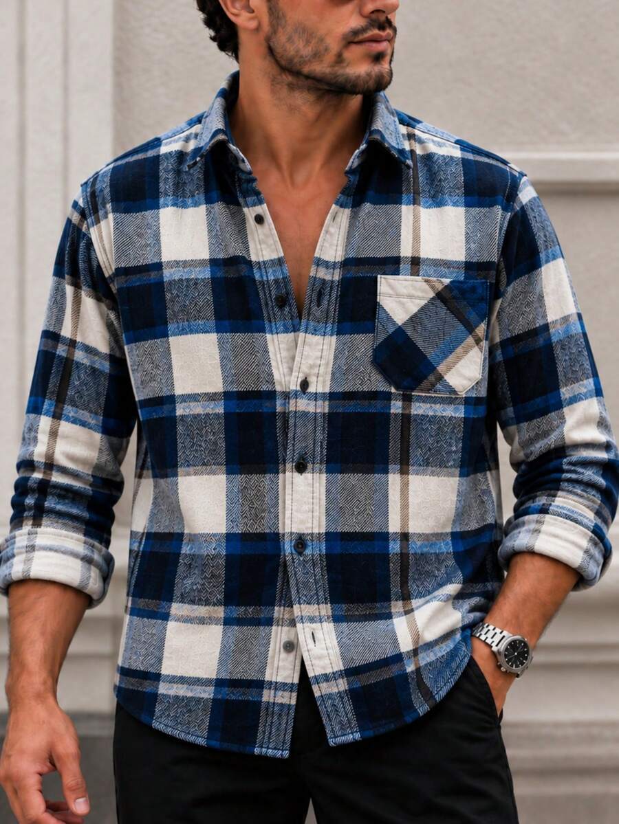100% Cotton Linen, Breathable, Lightweight, Button-Down Collar, Men's Linen Shirt - Blue - View 1