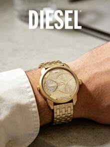Diesel DZ7306 Luxury Gold‑Tone Men Watch, Dual‑Time Display Hollow Textured Dial For Business Daily Street Look - Gold - View 3