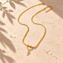 Initial Charm Gold Plated Letter Necklace For Women Men With Infinity Heart Loop And Cubic Zirconia Snake Chain - Yellow Gold - View 30