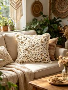 1 Buah Sarung Bantal Dekoratif Motif Bunga Cokelat Bohemian, Sarung Bantal Berpinggiran Rumbai Cetak Dua Sisi, Gaya Bunga Rustic, Cocok untuk Sofa, Tempat Tidur, Ruang Tamu, Dekorasi Rumah Kamar Tidur (Tidak Termasuk Isi Bantal) - Ukuran Tidak Termasuk Rumbai 3cm - MultiWarna - View 1