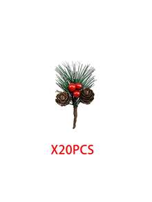20/10/1pc Christmas Pine Cone Berry Picks, Artificial Pine Branches With Red Berries, Rustic Holiday Floral Arrangements For Christmas Tree, Wreath & Home Decor - Multicolor - View 14