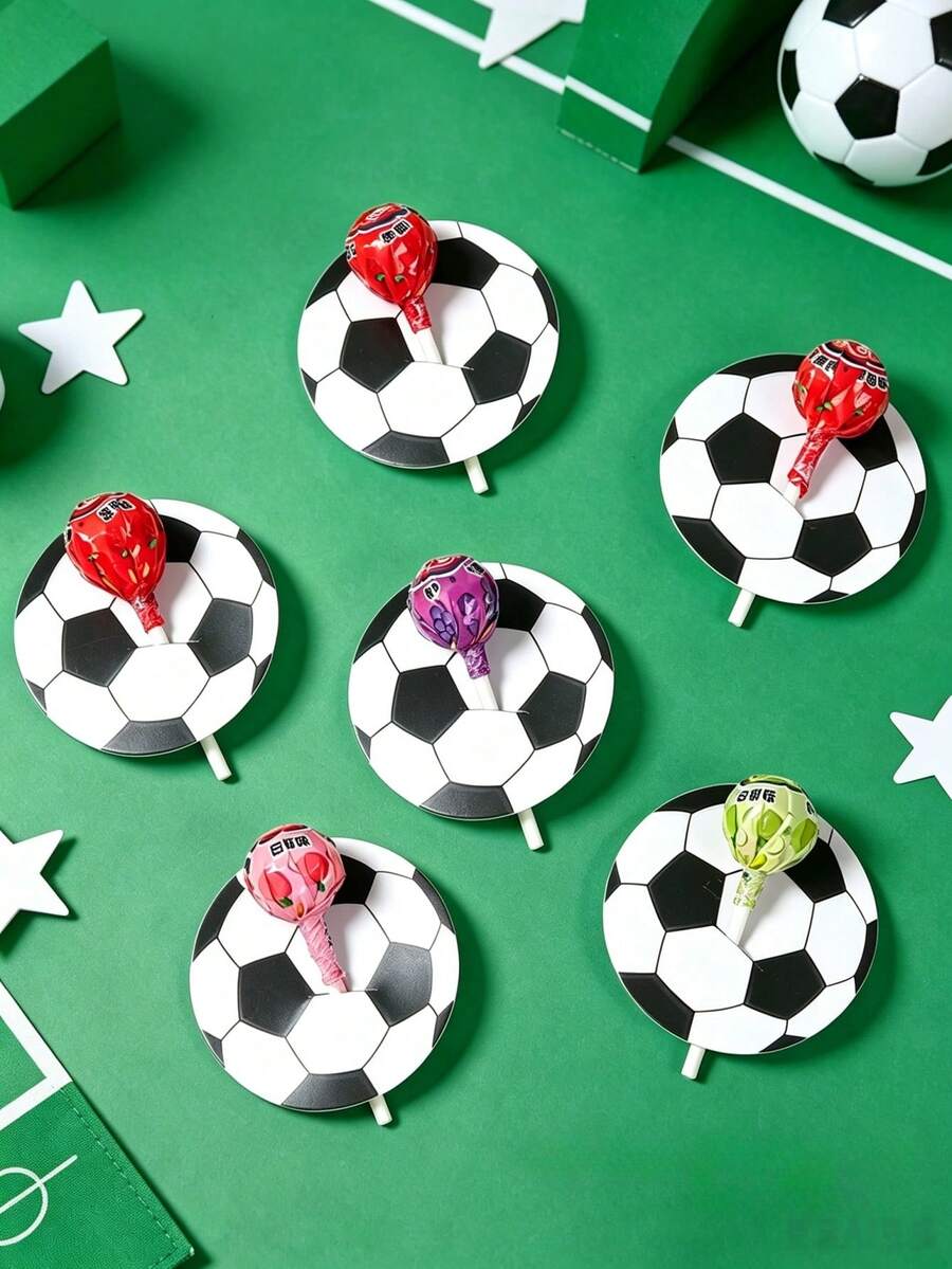 48pcs Football Lollipop Cards, Candy Decoration Cards, Football Pattern Lollipop Packaging Cards, World Cup Fan Party Small Gift Packaging Cards, Birthday Gift Packaging Supplies, Football Theme Birthday Party Decoration, Football Sports Theme Party Gift Packaging Tags, Suitable For Sports Events, Football Party Decoration, Baby Shower Decoration, Football Party Supplies, Birthday Gifts, Party Small Gifts