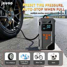 jkuoo طقم تشغيل بطارية السيارة 9 في 1، مزود بضاغط هواء 180 PSI، مناسب لمحركات البنزين/الديزل، يتميز بشاشة LCD، مصباح LED، مشغل طاقة محمول، متوافق مع الشاحنات/السيارات الرياضية/الدراجات النارية/الدراجات الهوائية! - مضخة متعددة الوظائف [وحدة كاملة + ملحقات] - مشاهدة 7