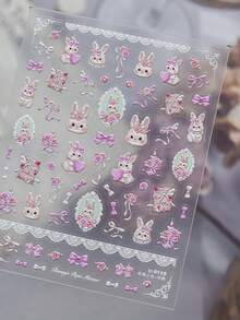 1 Embossed Nail Art Luxury Sticker, New Sweet And Cute Cartoon Nail Charm Sticker, Back Adhesive Rose Bunny Sticker, Nail Art Accessory Sticker - Multicolor - View 6