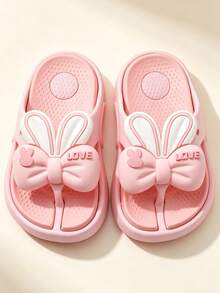 1 Pair Pink Bow Rabbit Ear Flip Flops EVA Lightweight Thick Sole Kids Thong Sandals Summer Bathroom Home Beach Princess Style Children Slippers - Pink - View 2