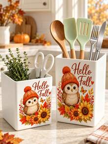 1個「HELLO FALL」多功能收納整理盒－餐具架、桌面收納盒（適用於收納餐具、吸管、茶包、筆、遙控器），小巧省空間，適合廚房、辦公室、客廳，秋季感恩節使用（下單前請注意尺寸） - 彩色 - 查看 1
