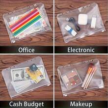 1/5/10/20Pcs A6 Clear PVC Budget Cash Envelopes, 6-Hole Loose Leaf Zipper Binder Pockets, Waterproof Document Filing Pouches For 6-Ring Planner Binder - Sets - View 6