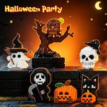6pcs Halloween Party Gift Box Set Series, Building Block Toy Set, ABS Material. Carnival 6pcs Gift Box Discount Set Available For Selection, Includes: Pumpkin, Skull, Ghost, Witch, Grim Reaper, Vampire And Other Elements, Halloween Christmas And Other Major Holiday Discount Gifts. - Multicolor - View 1