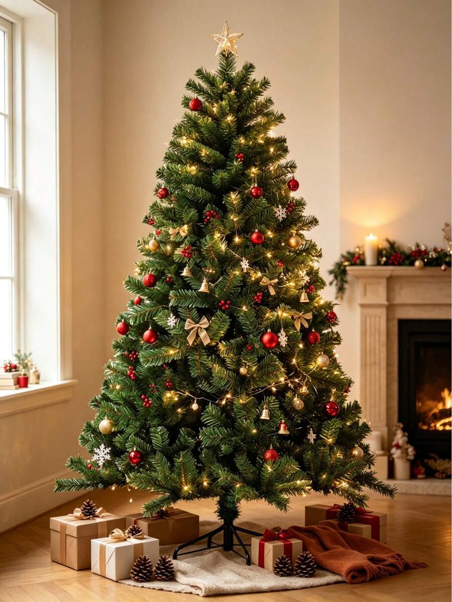 1pc Artificial Christmas Tree, With Metal Stand, Full Dense Branches, Easy Assembly, Reusable, Great For Christmas Scenery, Suitable For Shop & Home Decoration, Indoor & Outdoor Use, Christmas Tree Only, Accessories Not Included