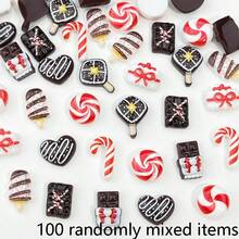 20/50/100pcs Christmas Style Chocolate Candy Cane Resin Charms, Realistic Candy Popsicle DIY Cream Glue Phone Case Hair Clip Handmade Stickers - Random Mix - Multicolor - View 12