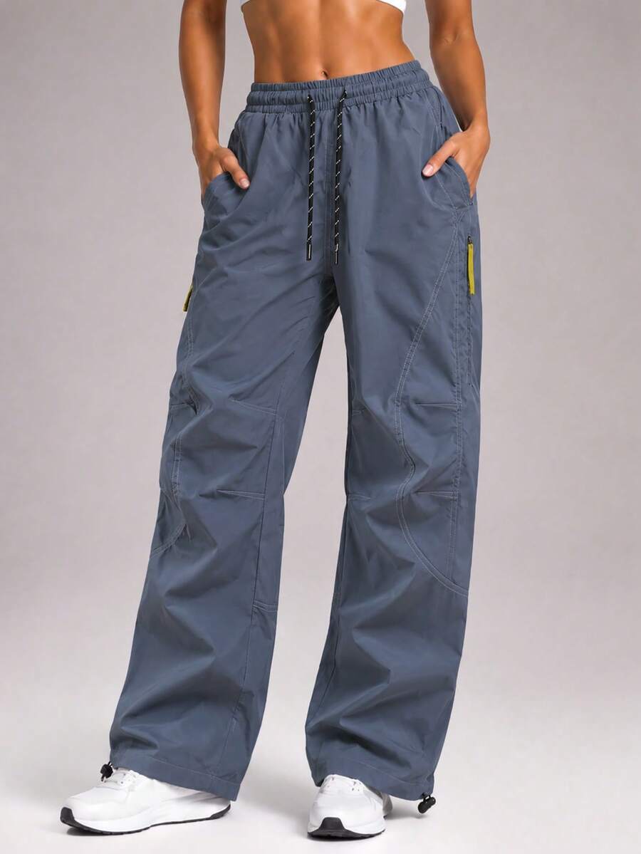 CZRLHYT Women's Lightweight Drawstring Waist Work Pants, Minimalist Solid Color Design, Suitable For Outdoor Activities And Daily Wear - Blue - View 1