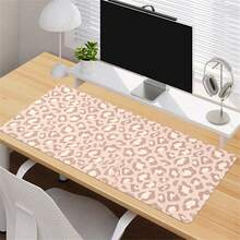 1pc Light Pink Leopard Pattern Faux Leather Desk Pad, Waterproof Oilproof Large Extended Leather Mouse Pad, Computer Keyboard Desk Mat For Work Gaming Study Table Decor - View 4