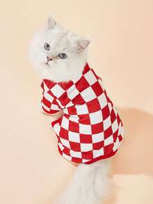 LUCKIE PAL 1pc Christmas Checkerboard Pet Four-Legged Pajamas, Physical Flea Prevention, Reduced Shedding, Warm And Breathable Dog Clothes, Suitable For Large And Small Dogs And Cats, Indoor And Outdoor - Red - View 3