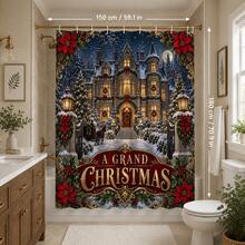 Set Dekorasi Kamar Mandi Natal Motif Kastil dan Pemandangan Salju Multifungsi 1pc/4pcs, Tirai Shower dengan Gratis 12 Kait, Keset Lantai U-Shaped dan Penutup Dudukan Toilet Bulat, Atmosfer Liburan Premium, Cocok untuk Semua Dekorasi Ruangan - Kastil Natal di tengah salju - View 11