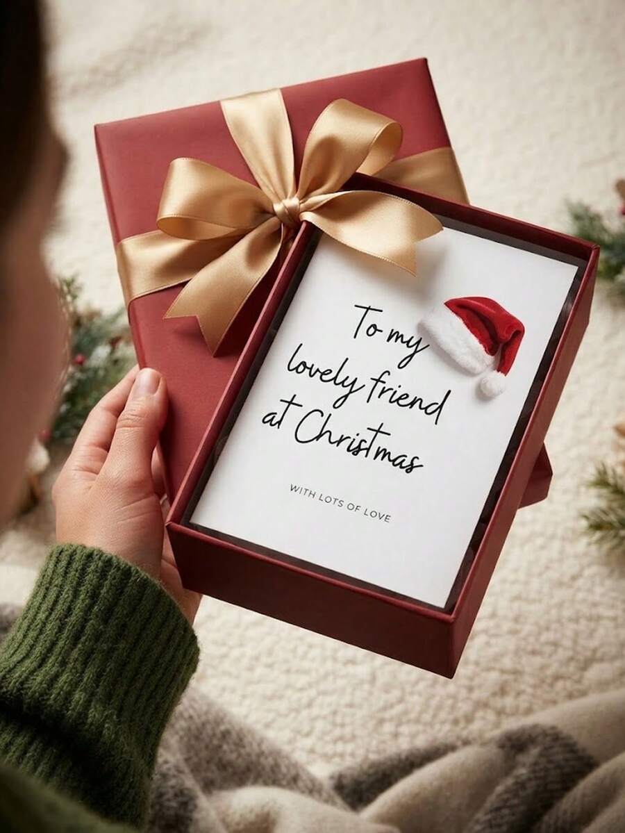 1 Set Christmas Card With Envelope, Christmas Greeting Card "To My Dear Friend", Holiday Santa Hat Greeting Card, Suitable For Friends, Best Friends And Lovers, Blank Inside, Gift Box Christmas Gift Bag Message Card, Santa Hat, Party Invitation Thank You Note, Christmas Stocking Filler Blessing Card, Gift For Women - Multiple Styles - View 1