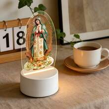 Our Lady Of Guadalupe Praying Pose Ambient Night Light On Auspicious Clouds, USB Powered, With Solid Color Warm Light Base, Warm Redemption Style, Religious Gift For Believers On Easter/Christmas And Other Holidays, Prayer Accessory - Warm Color - View 6
