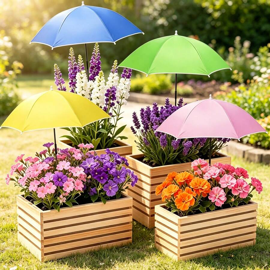 4 Packs 23.6in Adjustable Plant Shade Umbrella,4‑Color Rust‑Resistant Sun Protection For Potted Plants - 1Set - View 1