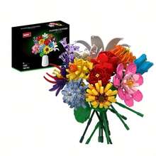 Multiple Styles Artificial Flower Bouquet Building Blocks, Home Decor Ornament, Creative Gift For Mother's Day, Birthday, Christmas & Valentine's Day - Model - View 16