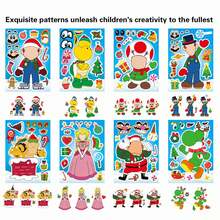 SUPER MARIO BROS. 1set/8pcs Christmas DIY Make-A-Face Stickers Set With Classic Game Characters. Plenty Of Festive Decorative Parts For Kids To Assemble. Great For Party Crafts, Holiday Favors And Creative Activities.(Stochastic Style) - Multicolor - View 3