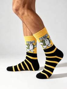 1/3/5 Pairs Men's Cartoon Animal Mid-Calf Socks, Novelty & Fun - Multicolor - View 5