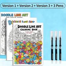 6 Books Doodle Line Art Coloring Books, Includes 3 Fine Tip Pens, Adult Leisure Doodle Art Books, Non-Bleeding Thick Paper Craft Supplies - Coloring Set - View 9