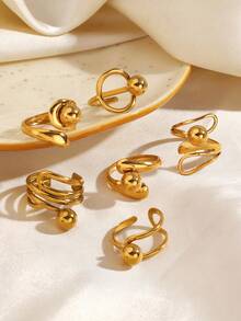 1pc Stainless Steel 18K Gold Plated Fashion Popular Spherical Ring Suitable For Women Daily Party Wear - Multicolor - View 2