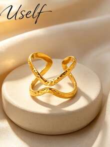 Uself 2pcs/1pc Waterproof 18K Gold Zirconia Stainless Steel Rings, Suitable For Women, Luxurious Elegant Statement Ring, Engagement Jewelry, Anti-Oxidation Jewelry, Gift For Her - Multicolor - View 4