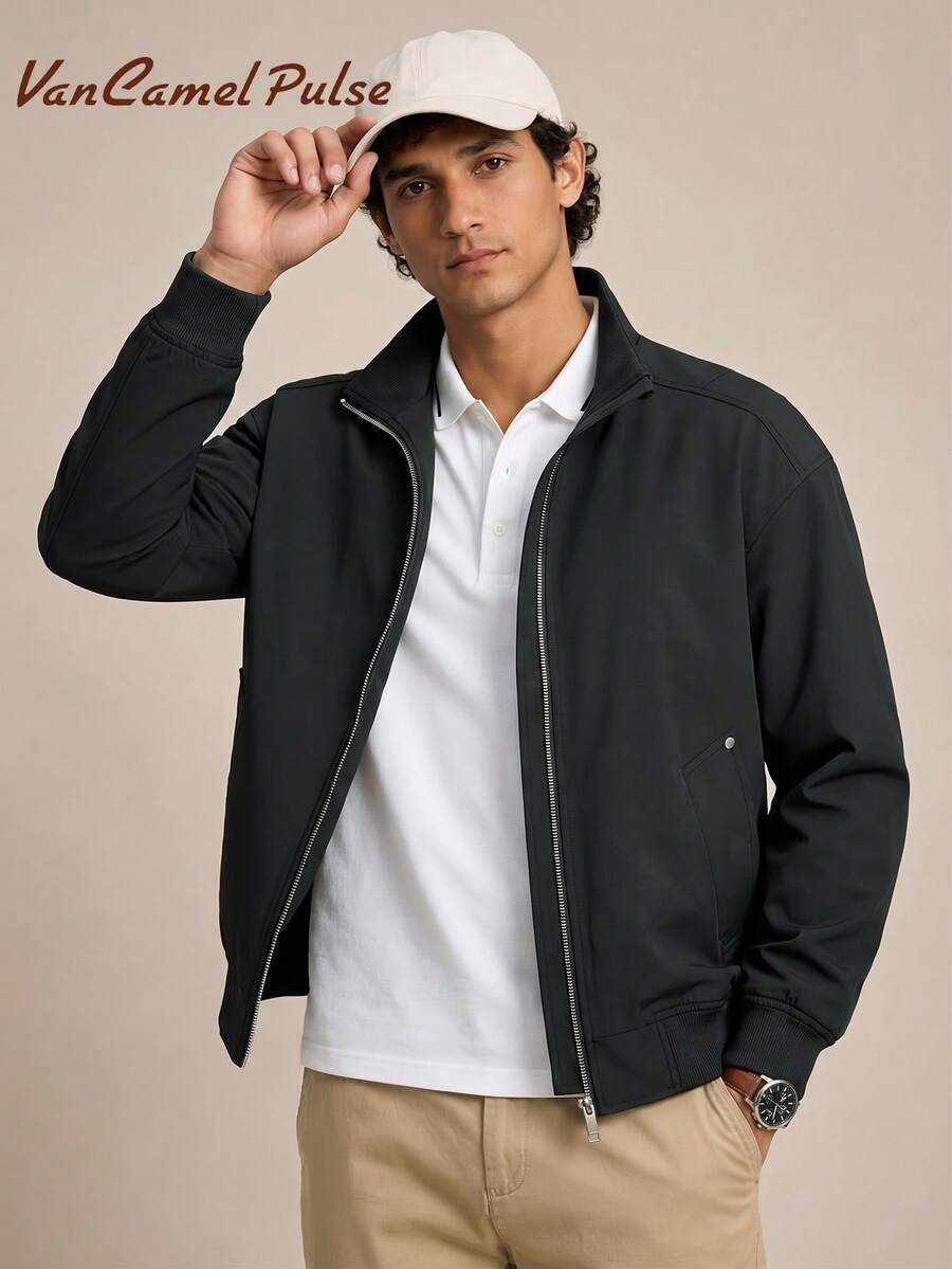 Vancamel Pulse Men's Jacket, Fashionable Minimalist Versatile Lapel Design, Large Pocket Outdoor Casual Style - Black - View 1