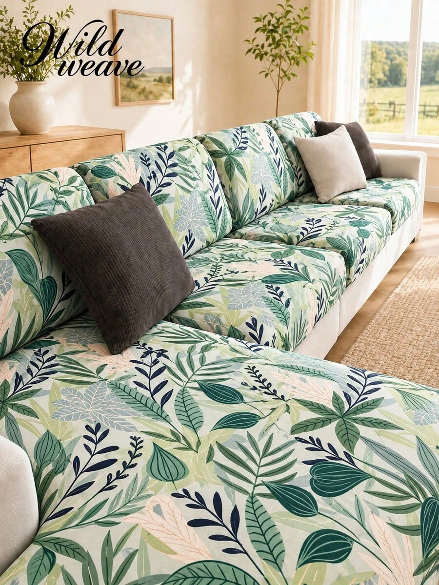 1pc Tropical Rainforest Print Elastic Stretch Soft Milk Silk Sofa Cushion Cover, Suitable For All Seasons