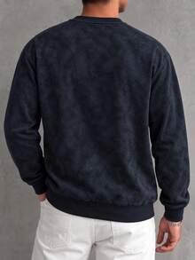 Men's Crew Neck Pullover Sweatshirt, Vintage American Loose Casual Sweatshirt Spring Autumn, Fashion , Running Sports Men's Pullover Top - Black - View 4