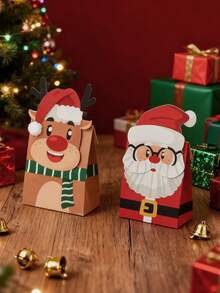 10pcs Paper Gift Bags, Santa Claus & Reindeer Cartoon Design, Suitable For Christmas Gift Boxes And Gift Bags - Gift Bags - View 3