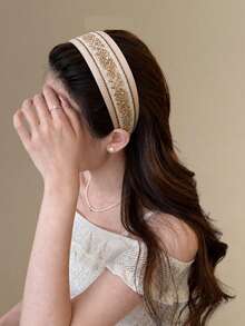 1pc Fashionable Rice Bead Headband, Luxury Elegant High Crown Hair Hoop, Face Washing Hair Accessory For Women - Multicolor - View 5
