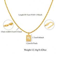 1pc Simple Fashion Rectangle Zodiac Pendant Stainless Steel Chain Necklaces For Men - Yellow Gold - View 2