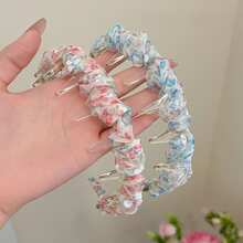 Floral Mesh High Crown Headband For Women, Wavy Toothed Non-Slip Face Wash Hair Hoop, Vacation Photo Accessory, Ladies Hair Ornament - Headband - View 7