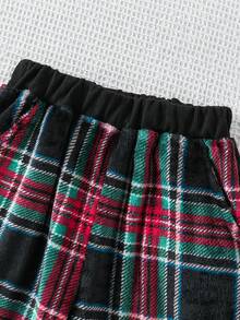 2pcs Autumn/Winter 8-12Y Kids Fleece Asymmetrical Print Long Pants, Casual Comfortable Student Trousers - Black - View 4