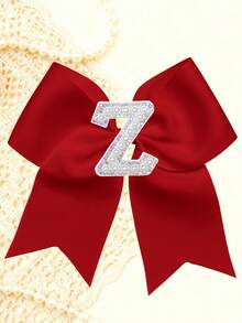 1pc Personalized A-Z Letter Bow Hair Clips For Little Girls, Red Ribbon Bow With Pearl Rhinestone Initial, Cute Daily Hairstyle Decorations - Red - View 19