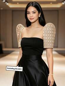 Modern Filipiniana For Women Detachable Butterfly Sleeves For Date, Holiday, Wedding, Vacation - Champagne - View 5