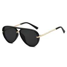Pilot Frame Decor Eyewear For Women, Metal Temple Full Frame Glasses, Classic Oversized Frame, Daily Outfit Party Travel Fashion Accessories - black gray - View 5