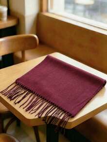 1pc Men Plaid Scarf With Tassels, Warm Men Scarf Accessory For Students, Couples, Business, Outdoor In Autumn/Winter - Burgundy - View 2