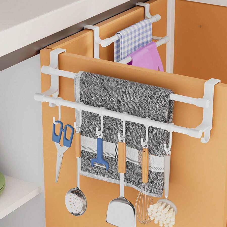 1pc Cabinet Door Towel Rack, Drill-Free Kitchen Towel Holder, Used For Hanging Dish Cloths, Gloves, Kitchen Utensils, Space-Saving Storage Rack Suitable For Kitchen And Bathroom - Multicolor - View 1