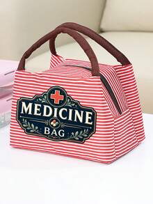Vintage Medicine Bag, Striped Tote Lunch Bag, Women's Tote Bag, Travel Essential Storage Bag And Laptop Storage Bag, Zippered Toiletry Bag, Portable Work Travel And Home Organization Bag, Large Capacity Striped Storage Bag, Vintage MEDICINE BAG Pattern Decoration, Portable Makeup Bag Suitable For Medical Personnel And Office Workers, Multi-Functional Travel Business Trip Bag For Daily Use, Halloween Gift, Women's Birthday Gift - Multicolor - View 23