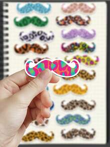 50pcs Colorful Leopard Print Mustache Stickers Decoration Phone Case Refrigerator Planner Notebook Diary Guitar Scrapbook Planner Luggage Helmet Skateboard Laptop Self-Adhesive Decals - Colorful Leopard Print Mustache - View 8
