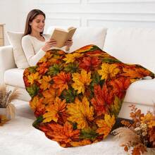 1pc Autumn Maple Leaf Theme Throw Blanket, Colorful Maple Leaf Print Pattern Fleece Blanket, Flannel Single-Sided Printed Blanket, Perfect For Holidays, Birthdays, Sofa And Home Decor - Multicolor - View 9