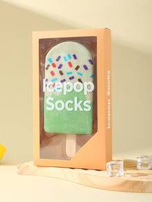 1 Pair Fun Mid-Calf Socks, Ice Cream Design Mid-Calf Socks, Fashion Colorblock Highly Attractive Unisex Mid-Calf Socks, Autumn/Winter Outfit Socks, Sports Casual Style Unisex Couple Mid-Calf Socks, Suitable For Holidays/Parties/Casual/Home/Couples/Birthdays/All-Season Vibrant Socks/Best Socks, Perfect As Special Gifts For Christmas/Halloween/Valentine's Day/Day Of The Dead/Oktoberfest/New Year, Excellent Christmas Gift And Perfect Birthday Gift - Multicolor - View 6