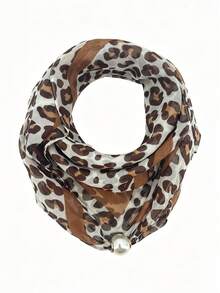 1pc Animal Leopard Print Polyester Fiber Scarf, Soft Ultra-Thin All-Season Decorative Style, Multiple Leopard Print Colors Available, Faux Pearl Magnetic Buckle - Multicolor - View 13