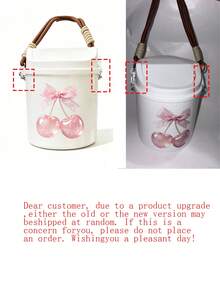 Cute Bow Cherry Print Flip Lid Car Trash Can, Japanese Style Cute Hanging Trash Bin, Multi-Functional Desktop Storage Bucket, Makeup Brush Holder, Portable Car Interior Organizer Box - A - View 11
