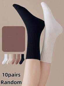 1/5/10 Pairs Women's Multi-Color Mid-Calf Socks, Couple & Family Style, Elastic Odor-Resistant Breathable Knit, Suitable For All Seasons, Perfect For Home, Work, Party, Vacation, Gift Choice - Multicolor - View 14