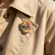 Vibrant Stained Glass Skull Enamel Pin, Colorful Rainbow Skeleton Brooch, Galaxy Eye Lapel Pin For Jacket Backpack Hat, Unique Halloween Jewelry Gift - Multicolor - View 10