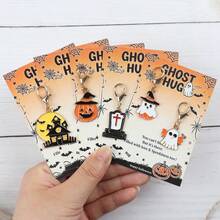 15pcs Halloween Theme Hugging Greeting Card Keychain Set. Cute Ghost/Pumpkin/Mummy/Castle/Tomb/Spider/Skull And Other Various Designs. Suitable For Coin Purse/Backpack/Car Key Chain And Other Accessories. Perfect For Halloween/Holiday Party Gifts. - Multicolor - View 5