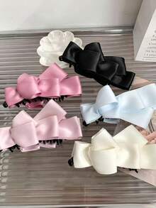 1pc Black Minimalist Banana Clip For High Ponytail, With Bow Elastic Hairband, Simple And Easy To Match Campus Style Hair Accessory - Black - View 2